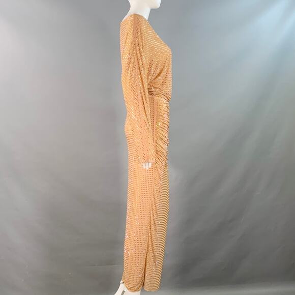 SELF-PORTRAIT Size 4 Beige Polyester Blend Rhinestones Long Cocktail Dress - Picture 3 of 8